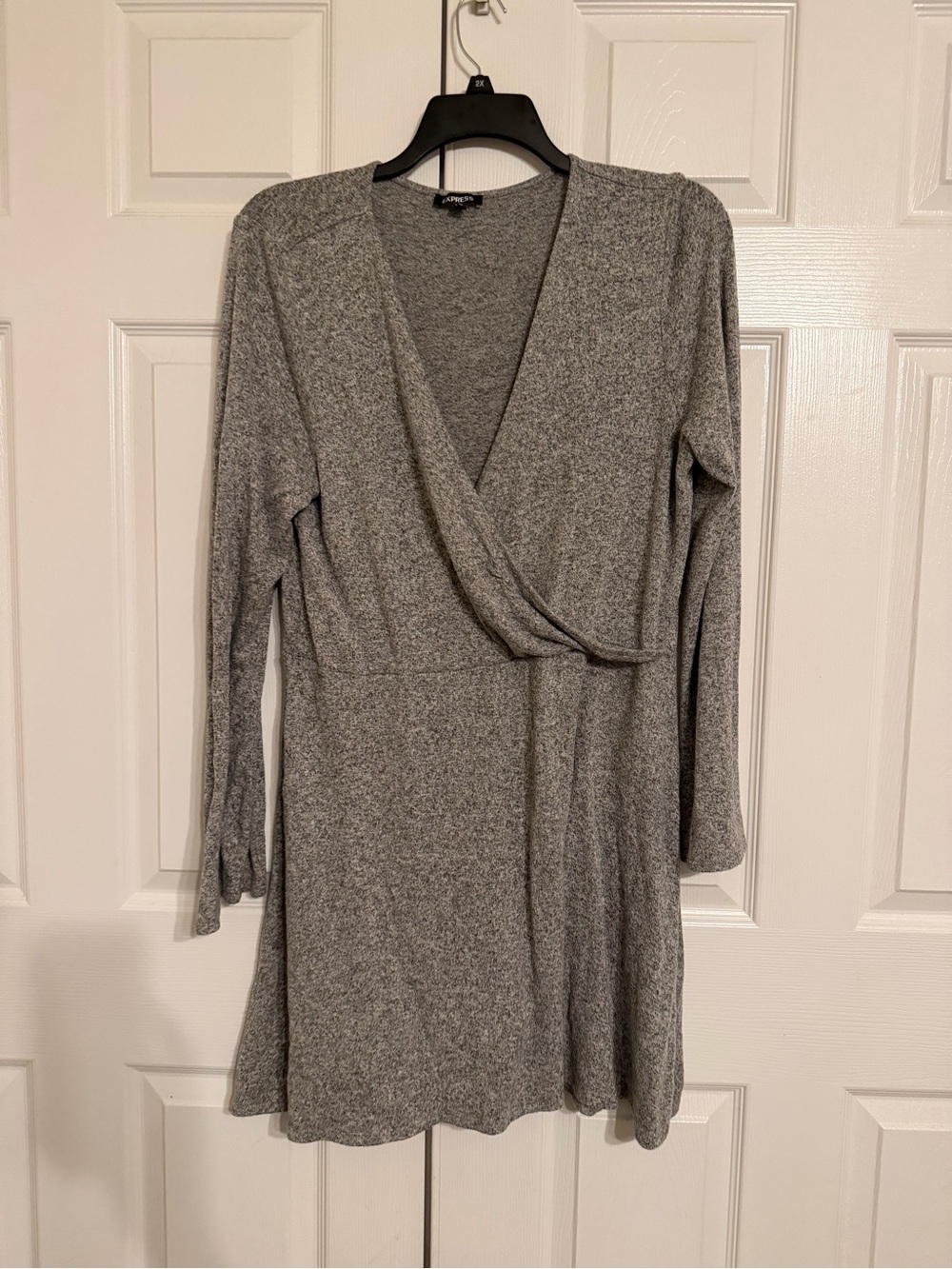 Express Gray Long-Sleeve Wrap Mini Dress